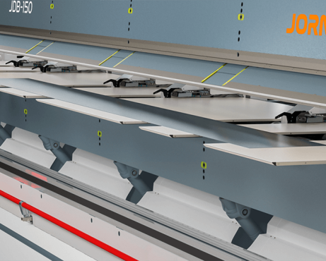 Optional automated infeed table squares and brings sheet into the gripping system