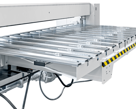 MAX Motorized backgauge with hardened stops and backgauge pans.