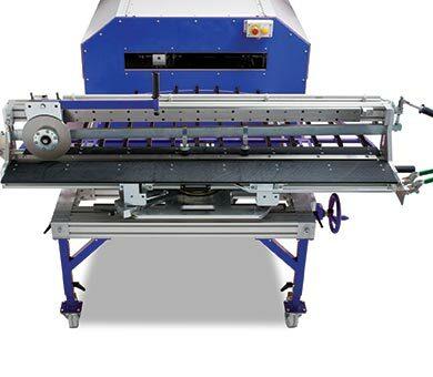 Exit rotary shear positioned at 90 degrees for a parallel eave cut.